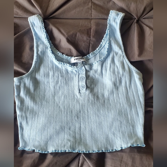 RSQ Tops - RSQ Light Blue Ribbed Crop Tank Top